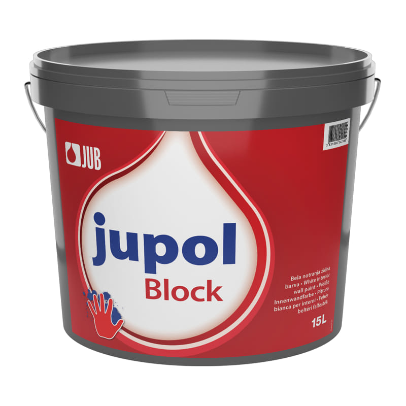 JUPOL Block - Specijalna boja za blokadu mrlja 1 JUPOL BLOCK je brzosušeća boja na osnovi vodene disperzije akrilnih veziva, namenjena za bojenje svih vrsta unutrašnjih zidnih i plafonskih površina jer sprečava da stare mrlje izbiju na površinu.