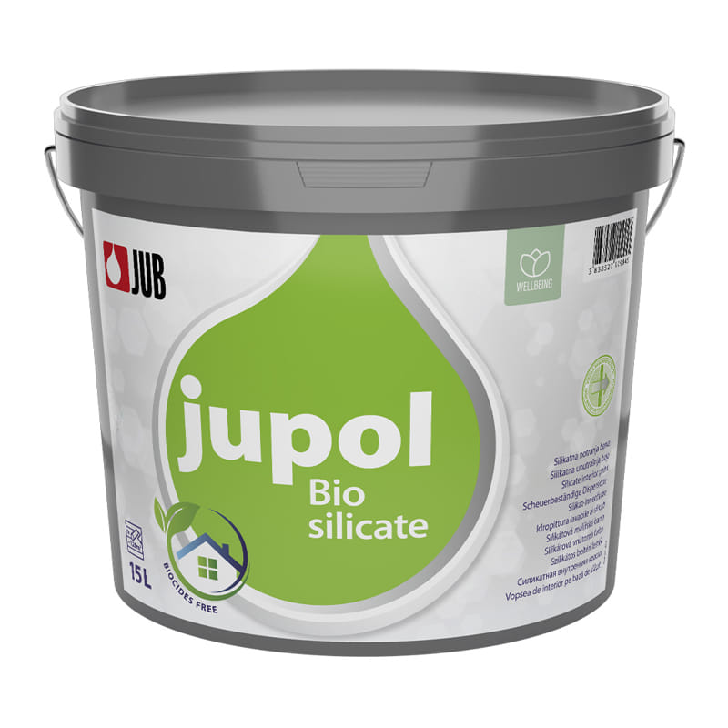 JUPOL Bio Silicate Silikatna unutrašnja boja bez biocida 1 JUPOL Bio Silicate je boja za unutrašnje zidove bez biocida. Ova boja je idealan izbor za osobe koje su osetljive na konzervanse. Bio Silicate boja nije štetna za okolinu.